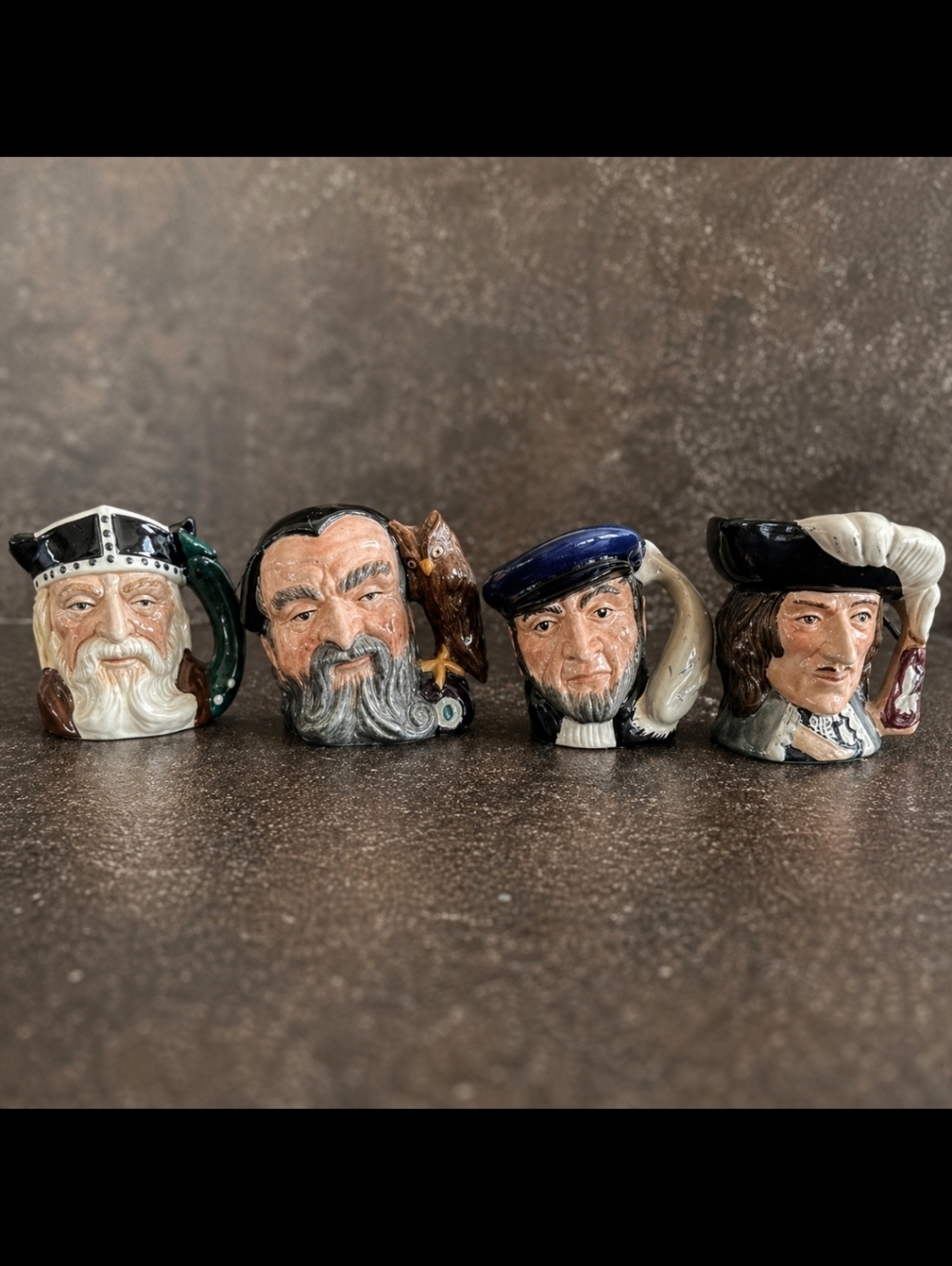 Royal Doulton Mini Character Mugs 4 – Merlin, D’Artagnan, Capt Ahab, Viking Set